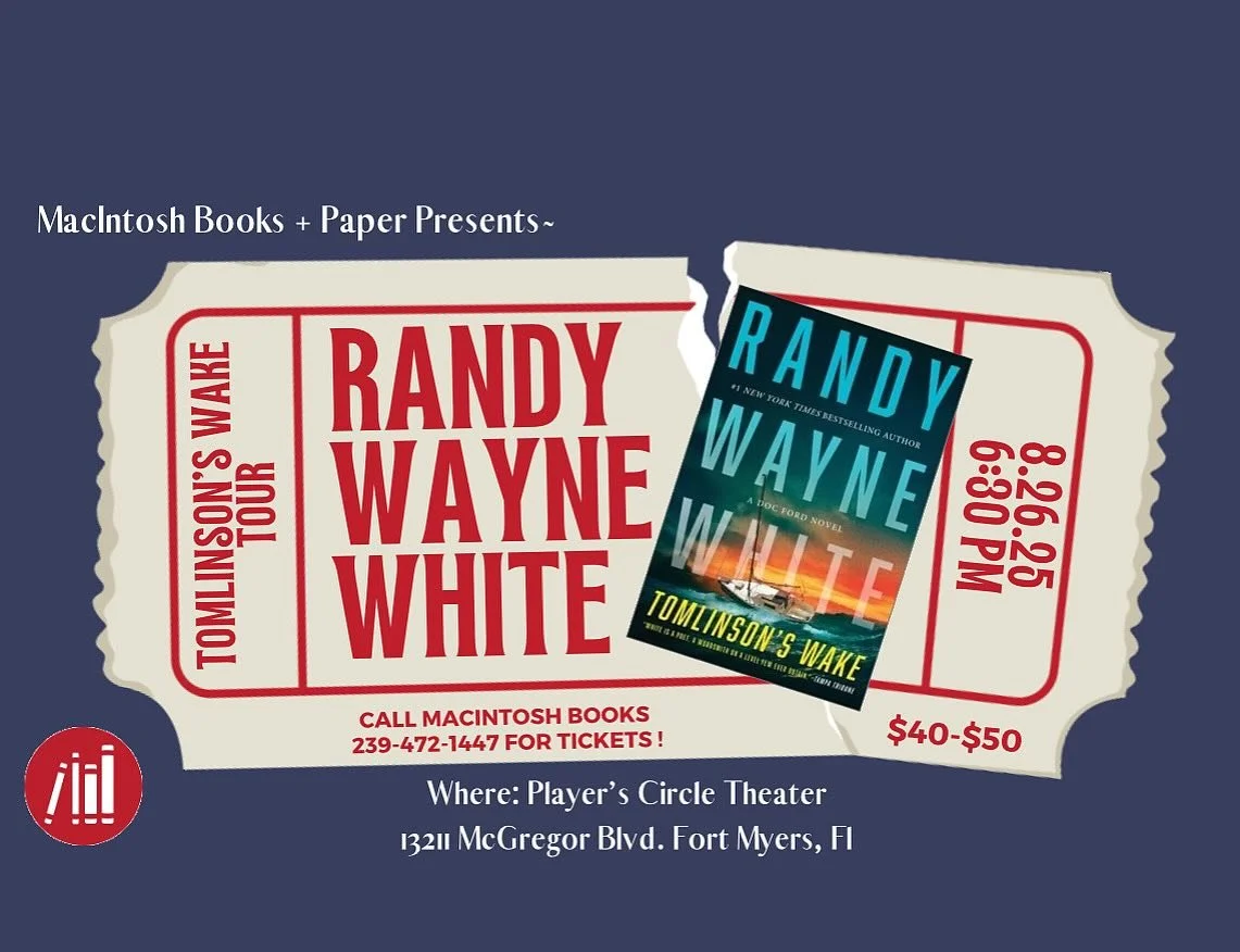 Tomorrow&rsquo;s event with Randy Wayne White is nearly sold out!  If you&rsquo;d like tickets, get them now at macintoshbooks.com ☀️#docford #tomlinsonswake #authorevent #books #authorsofinstagram #independentbookstore #randywaynewhite #sanibel #for