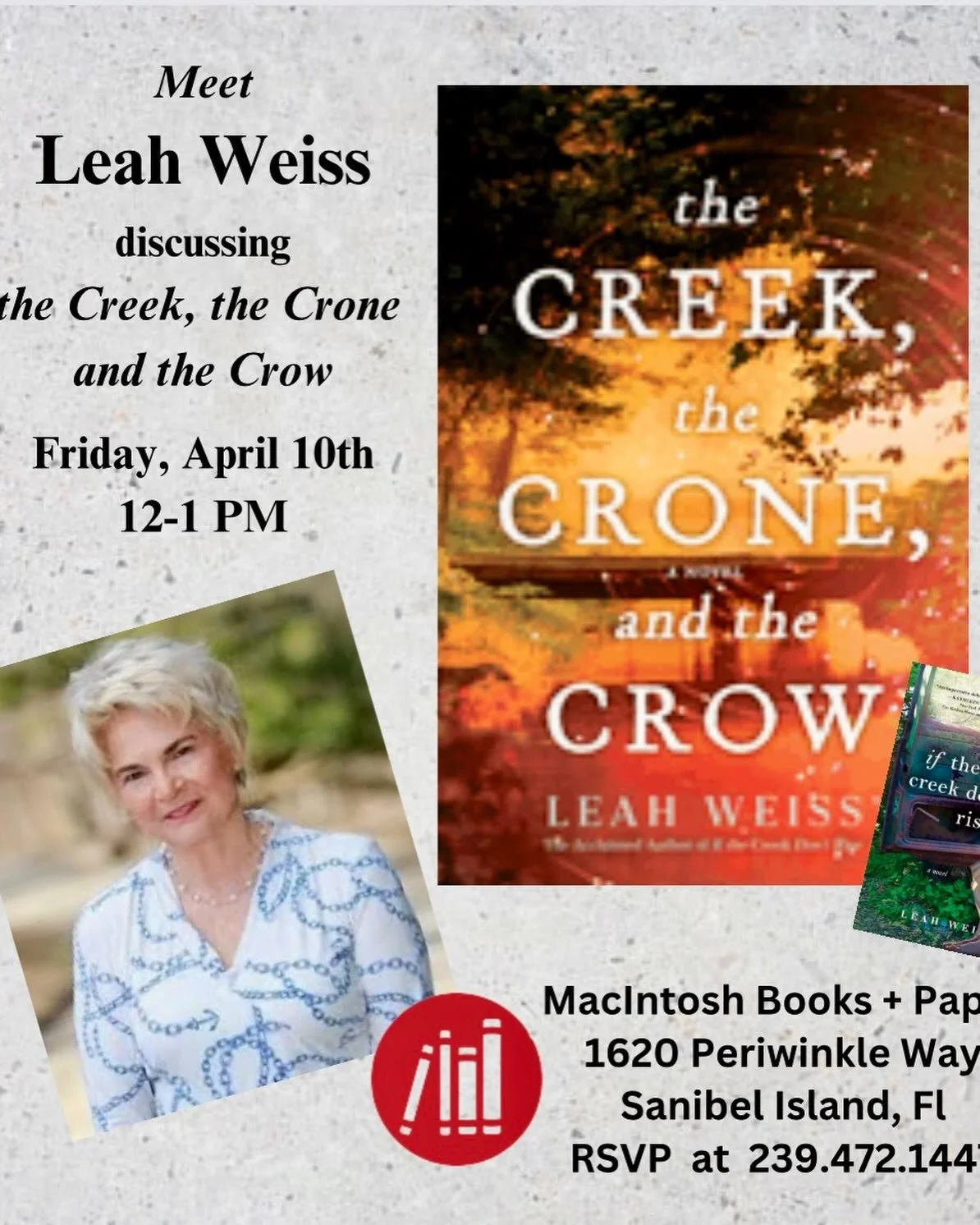 Save the date!!! Leah Weiss will be joining us on 4/10 for a book signing.  #sanibel #savethedate #leahweiss #readlikealocal