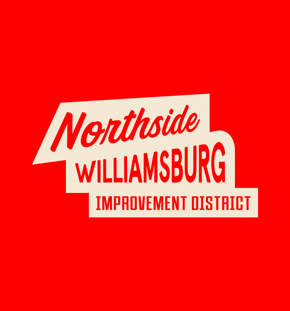 Northside Williamsburg Improvement District Logo variations included in different colors inspired by local street signage, materials, and select colors to stand-off.