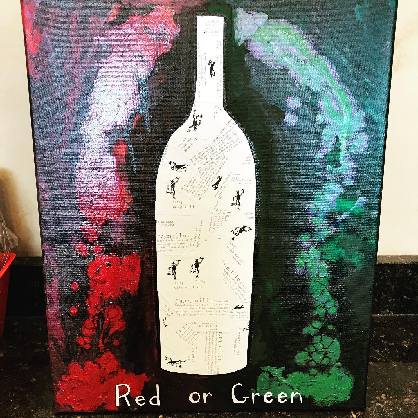 Winery art project for college advertising course by Mike Montoya. #wineandart #wineadvertising #redorgreen #jaramillovineyards #nmwine  #newmexicowine #artandwine #wineisart