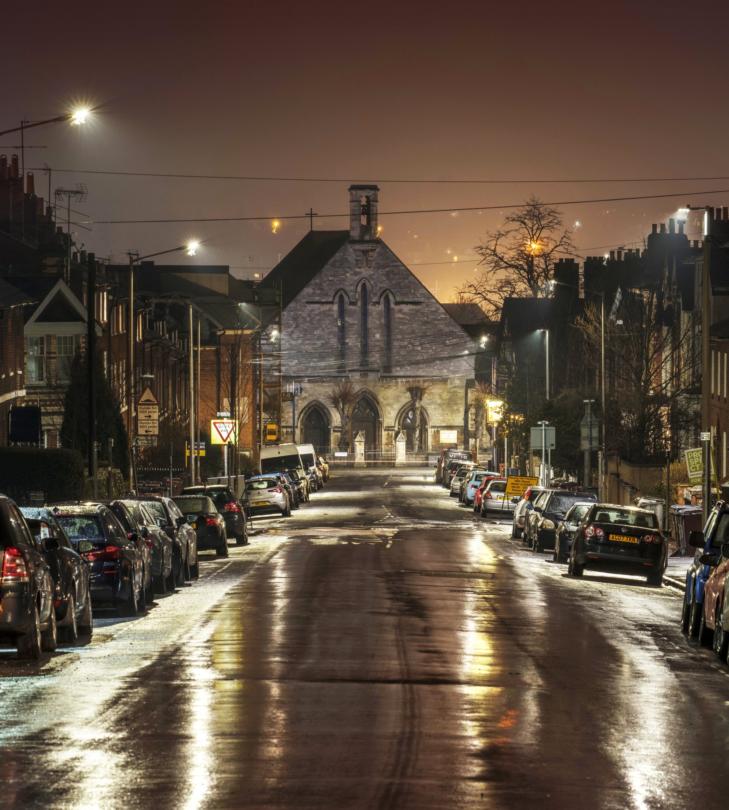 Russell Street on a wet night