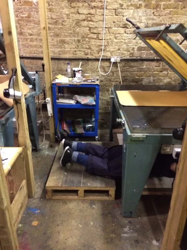 Here I am at PPS trying to sort out printing wrapping paper from a roll. Challenging.
