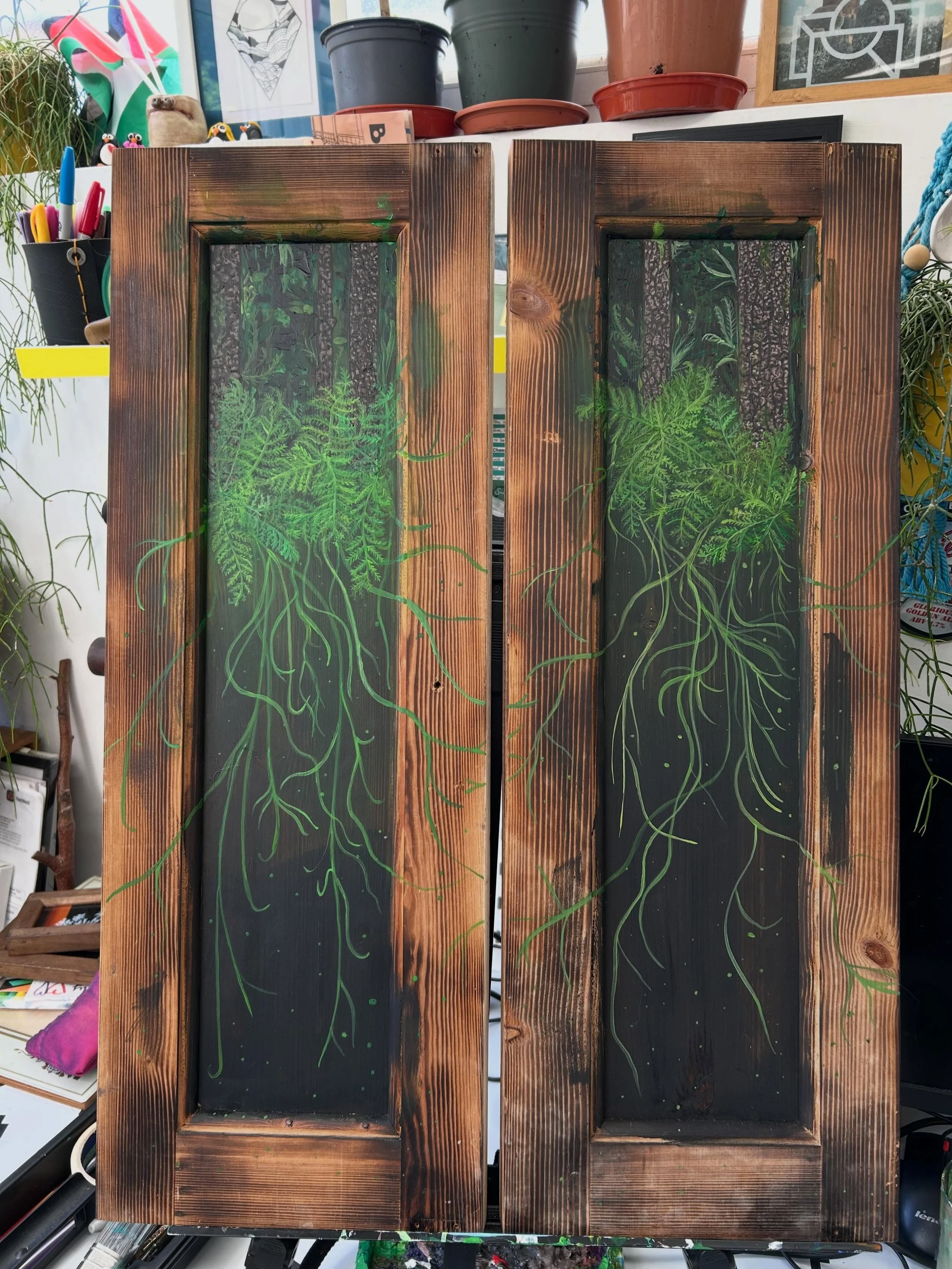 This pair of mycorrhizal babes coming with me to @bricksbristol for @bs4artstrail  on June 13/14. Come and say hi. #bristolartist #painting #reclaimedwoodart
