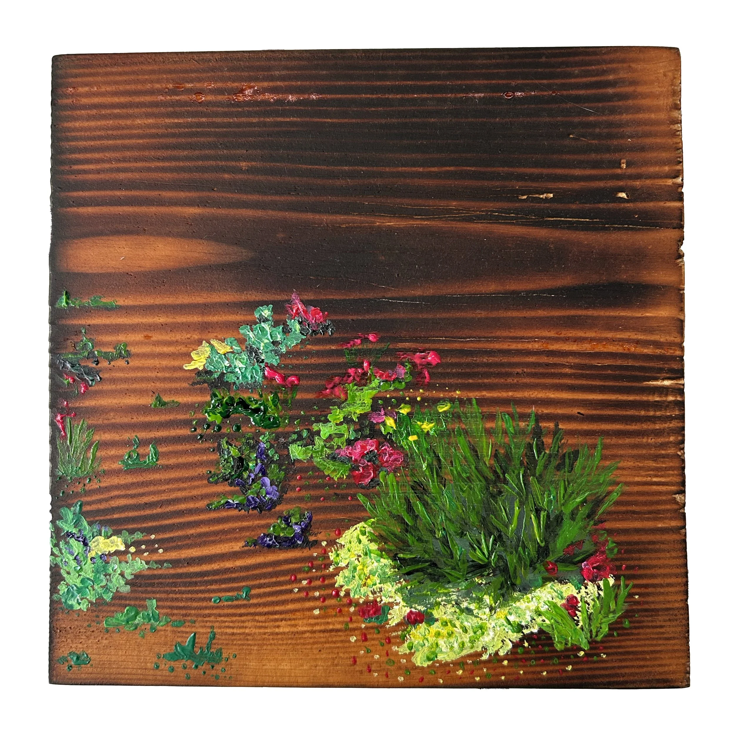 Xeric 2 - £50 acrylic on torched pine - 16cm x 16cm 