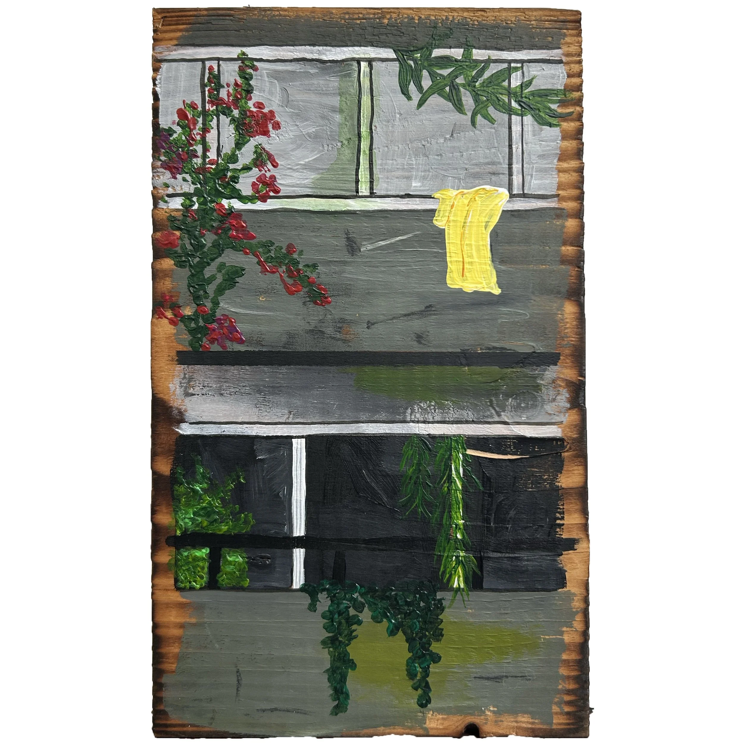Rewild 2 - £60 acrylic on torched pine - 14.5cm x 24.5cm