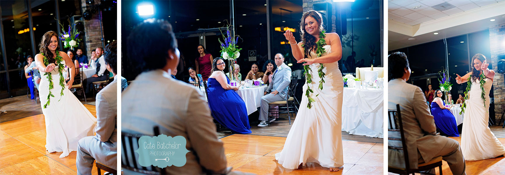 Jen performing a hula dance for her new husband, Kevin.