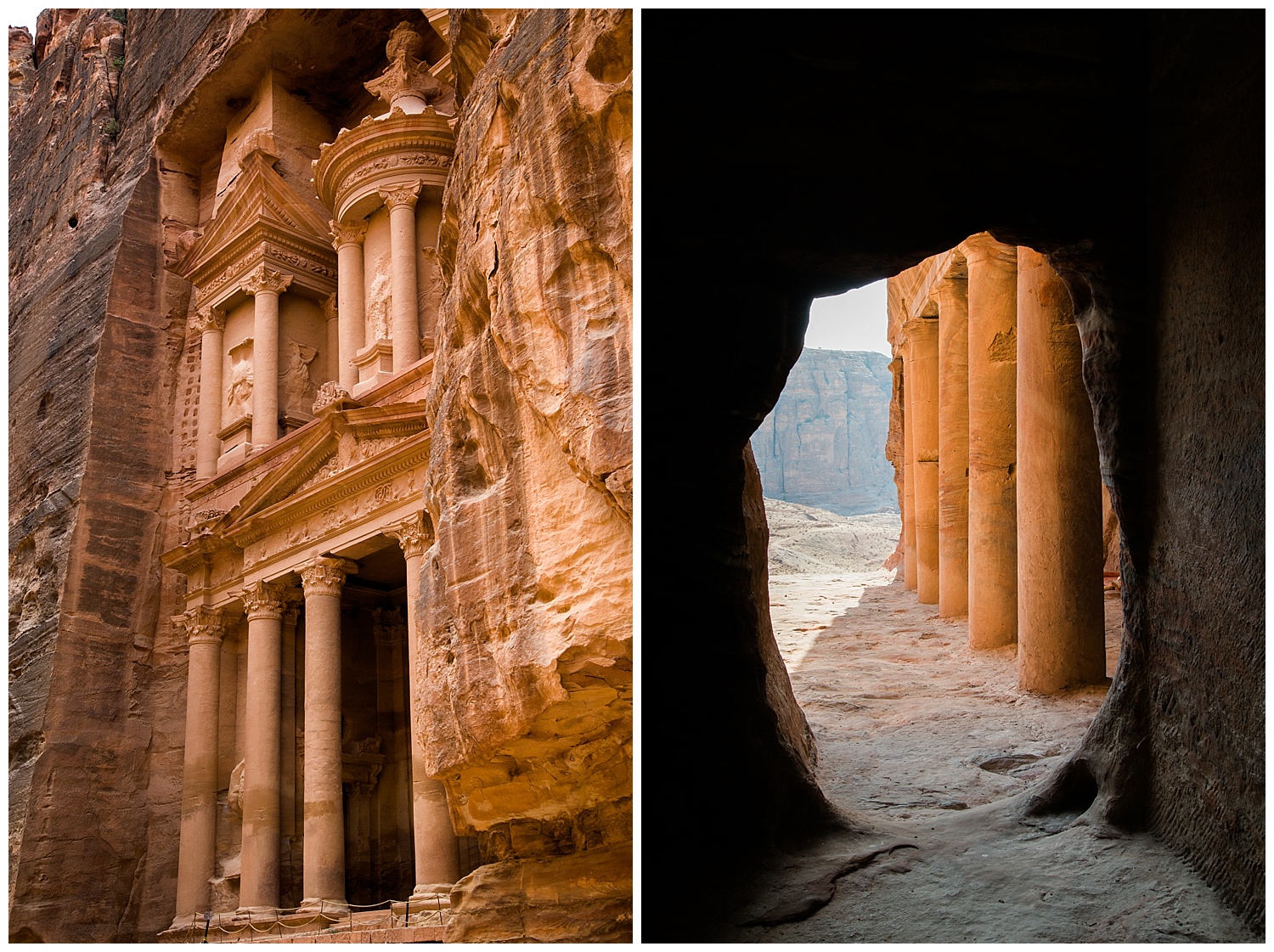 View out of the Royal Tomb, and my last look at the Treasury at the end of the day. 