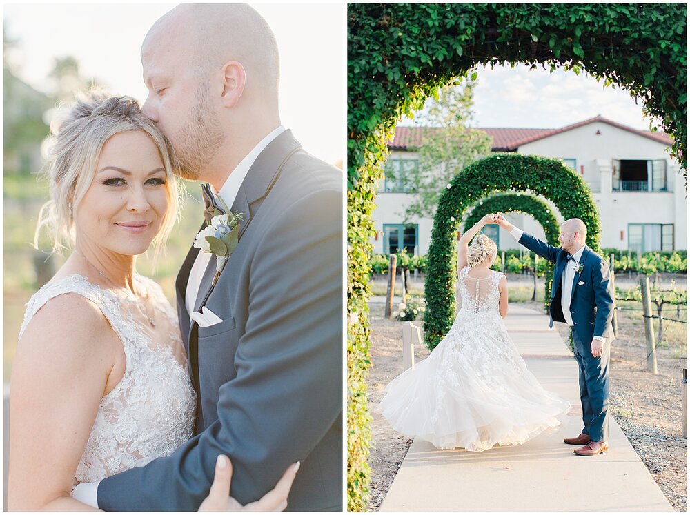 bride and groom photo in vineyard at Ponte Winery