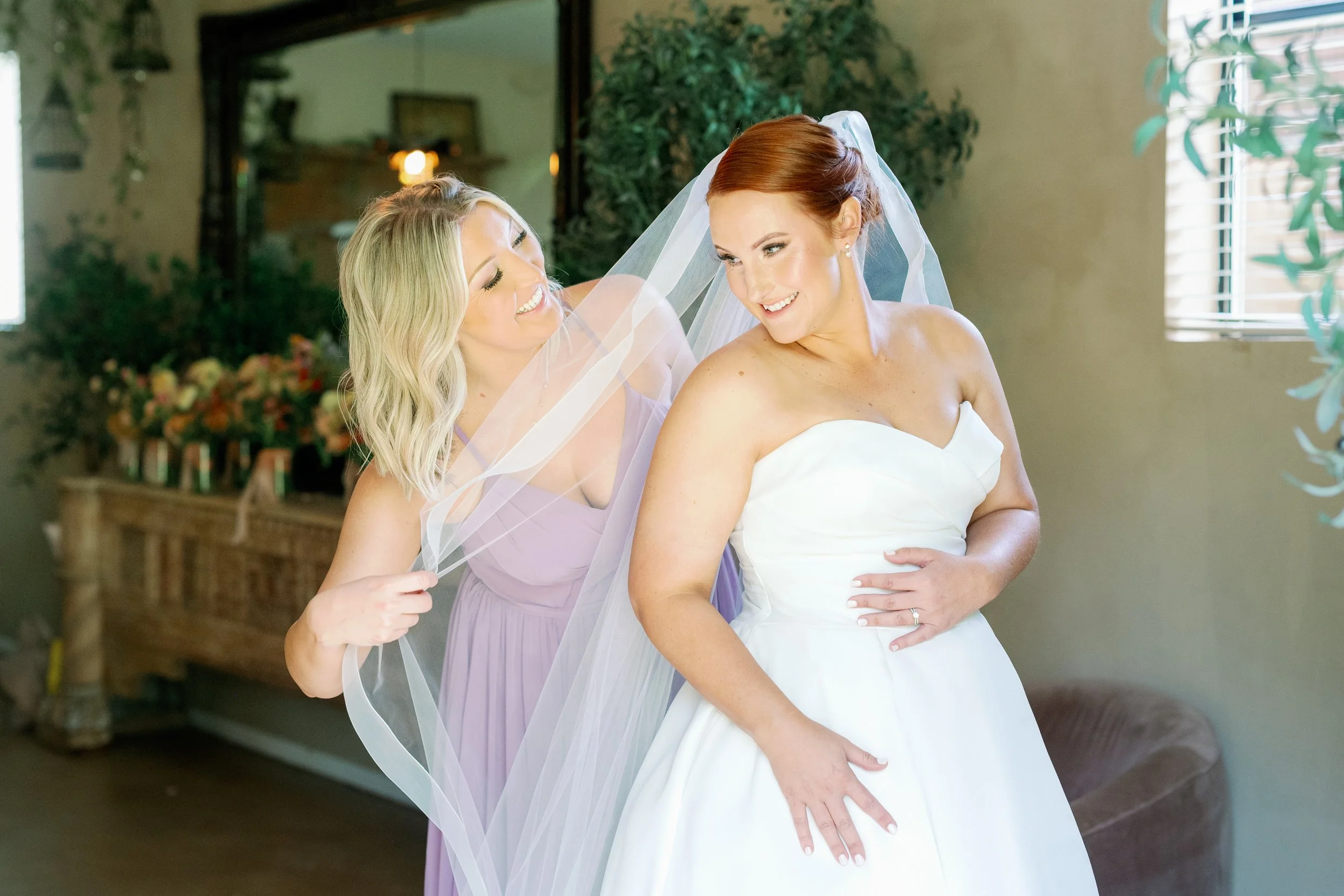 Bride getting ready for an outdoor wedding at Ethereal Gardens in San Diego