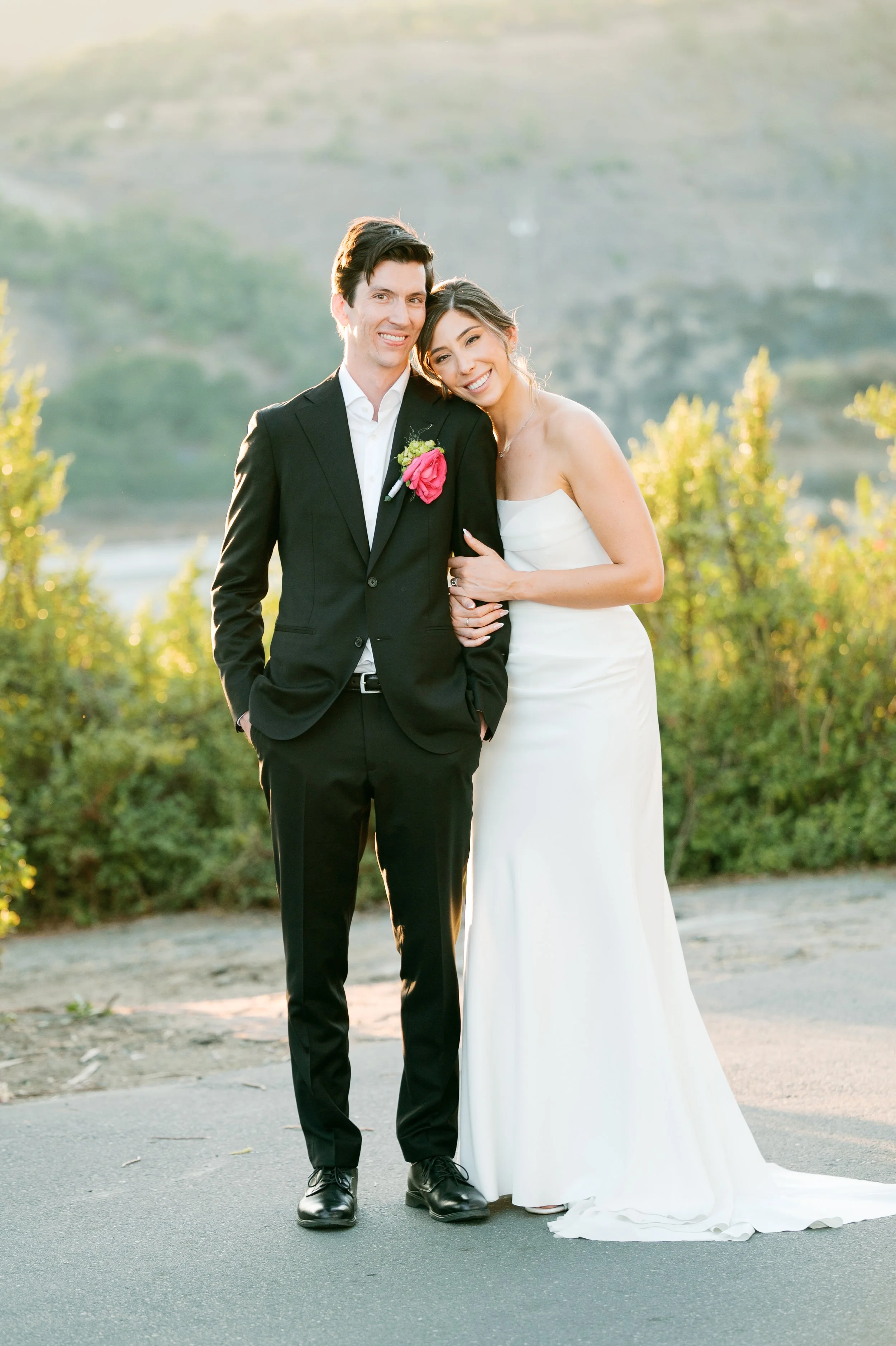 Bride and groom during golden hour portraits at Tivoli Italian Villa in Escondido, California