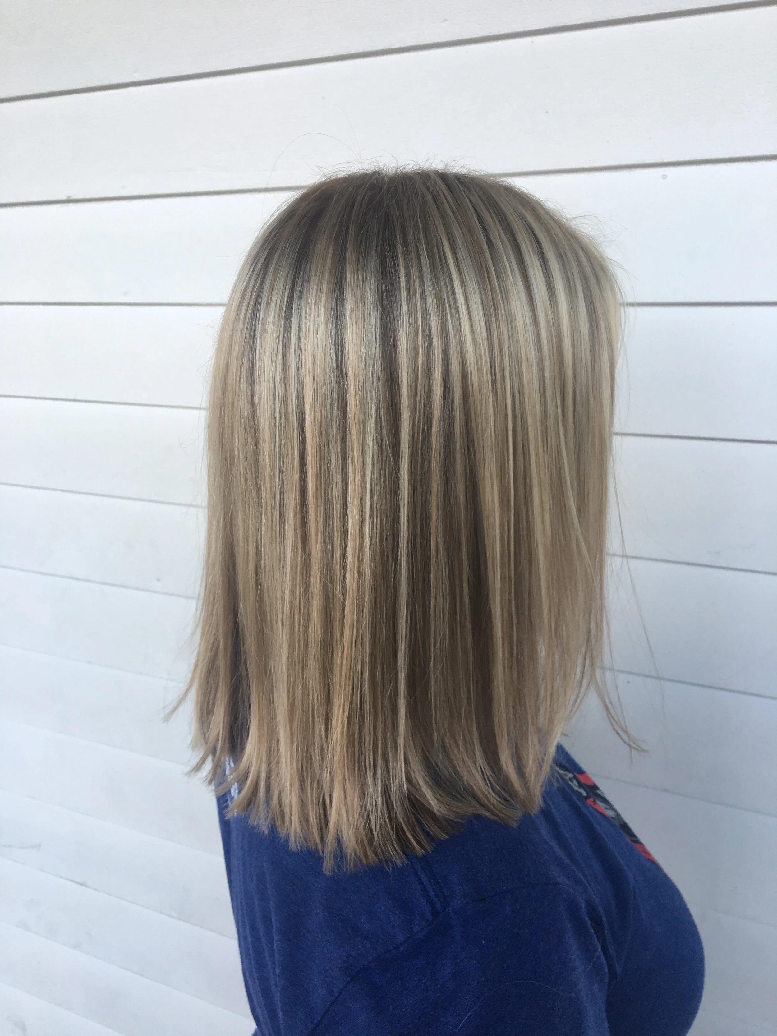  Shoulder length high and low lights, layered hair cut  