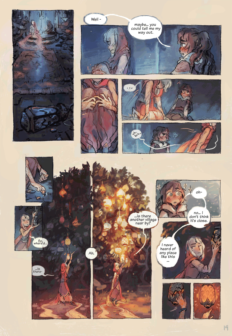 kochab-comic :
Page 19! Pretty happy with this one :>
I’m real bad at artists comments cause about the only thing I think about while working on these pages is that, I really love my characters and I’m real excited to finally be figuring out how to draw this comic and real excited to share it. Here’s my favourite gif page 💕