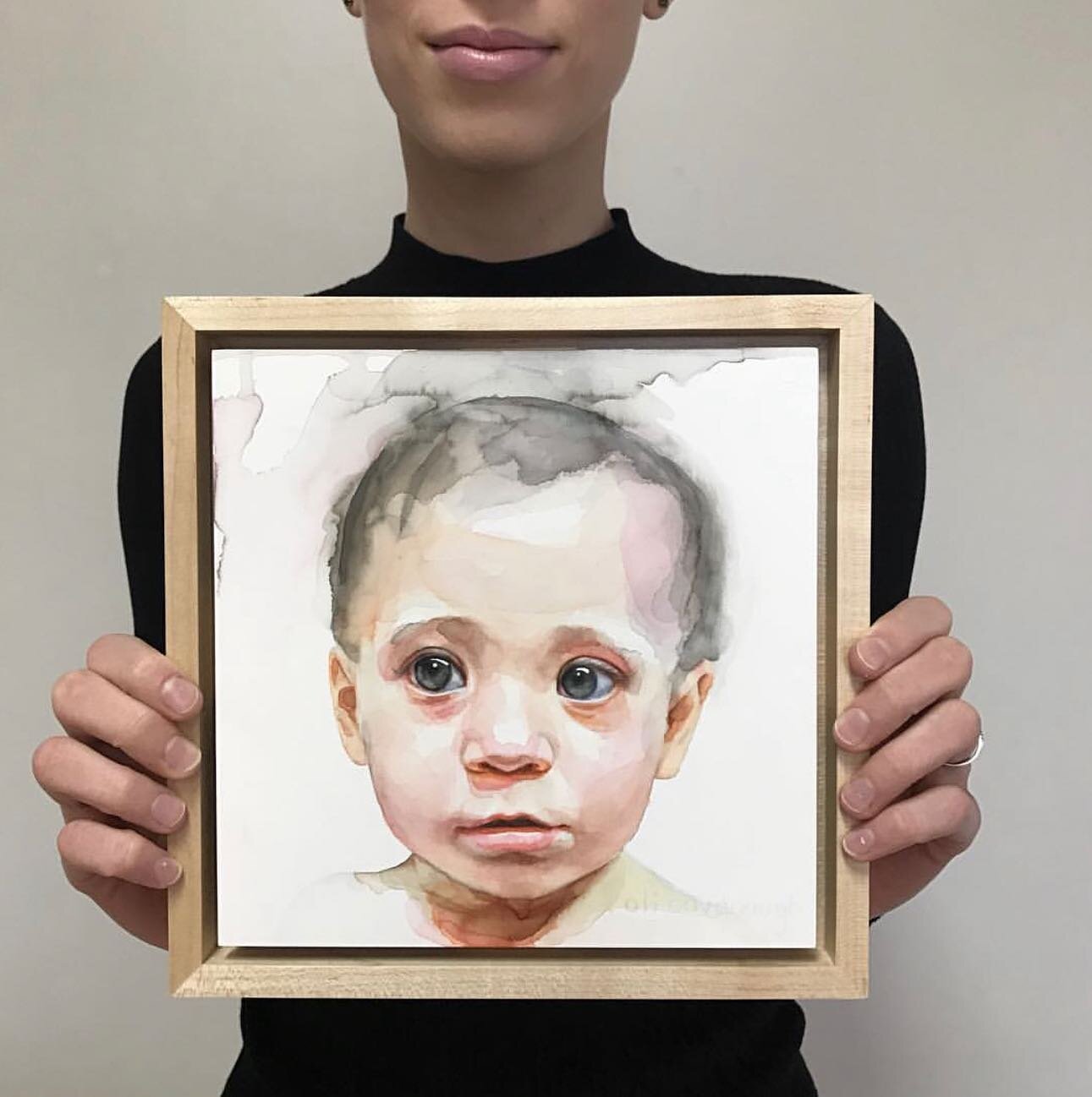 My portrait of Luna in an @ampersand_art floater frame. I love the simplicity of their frames&hellip;perfect fit every time. 

#watercolorbaby #luna #aquarelle #bigeyes #teamampersand #alicavanaugh