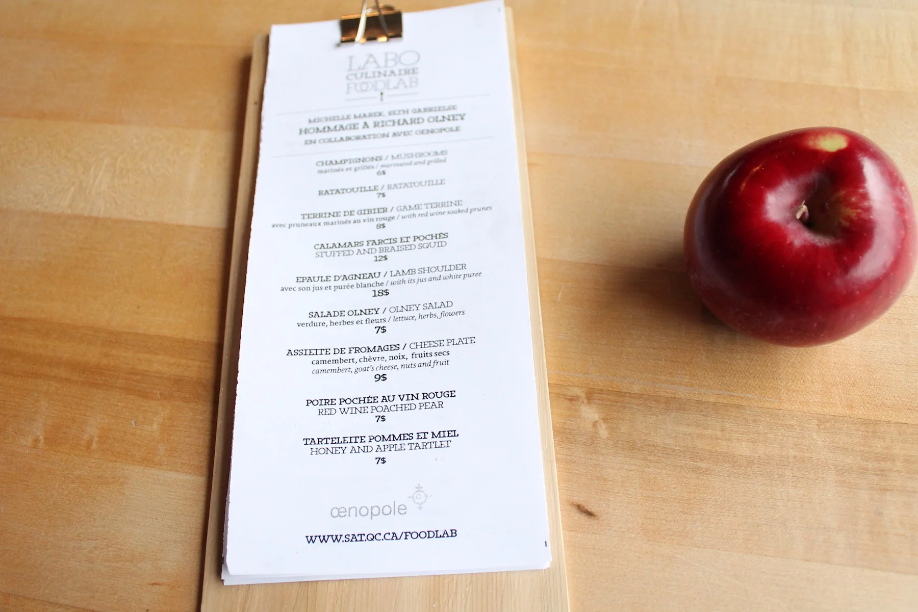 Olney menu