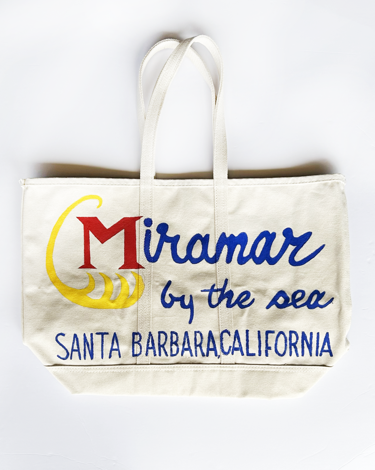CANVAS TOTE, HANDPAINTED MIRAMAR-BY-THE-SEA