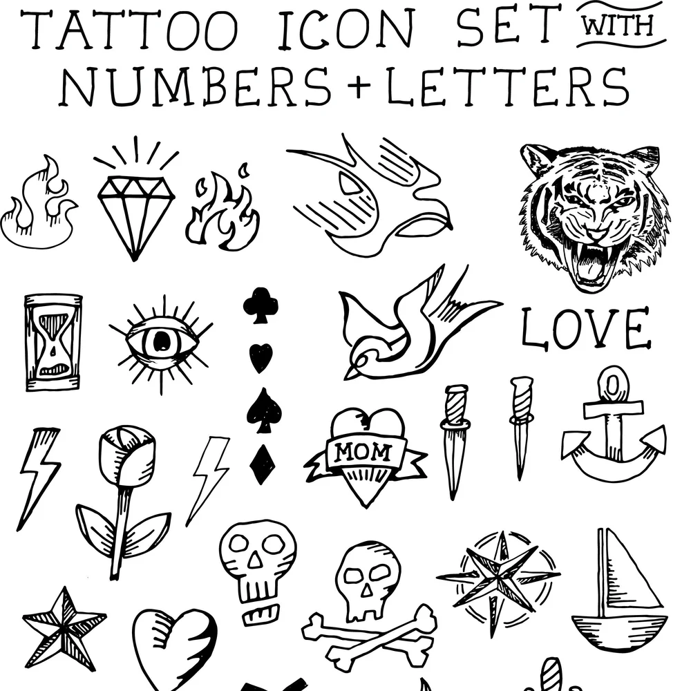 Hand Drawn Tattoo Icons Clipart Set — Early Bird