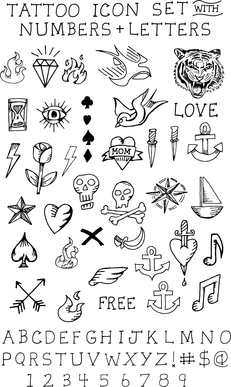 Hand Drawn Tattoo Icons Clipart Set — Early Bird