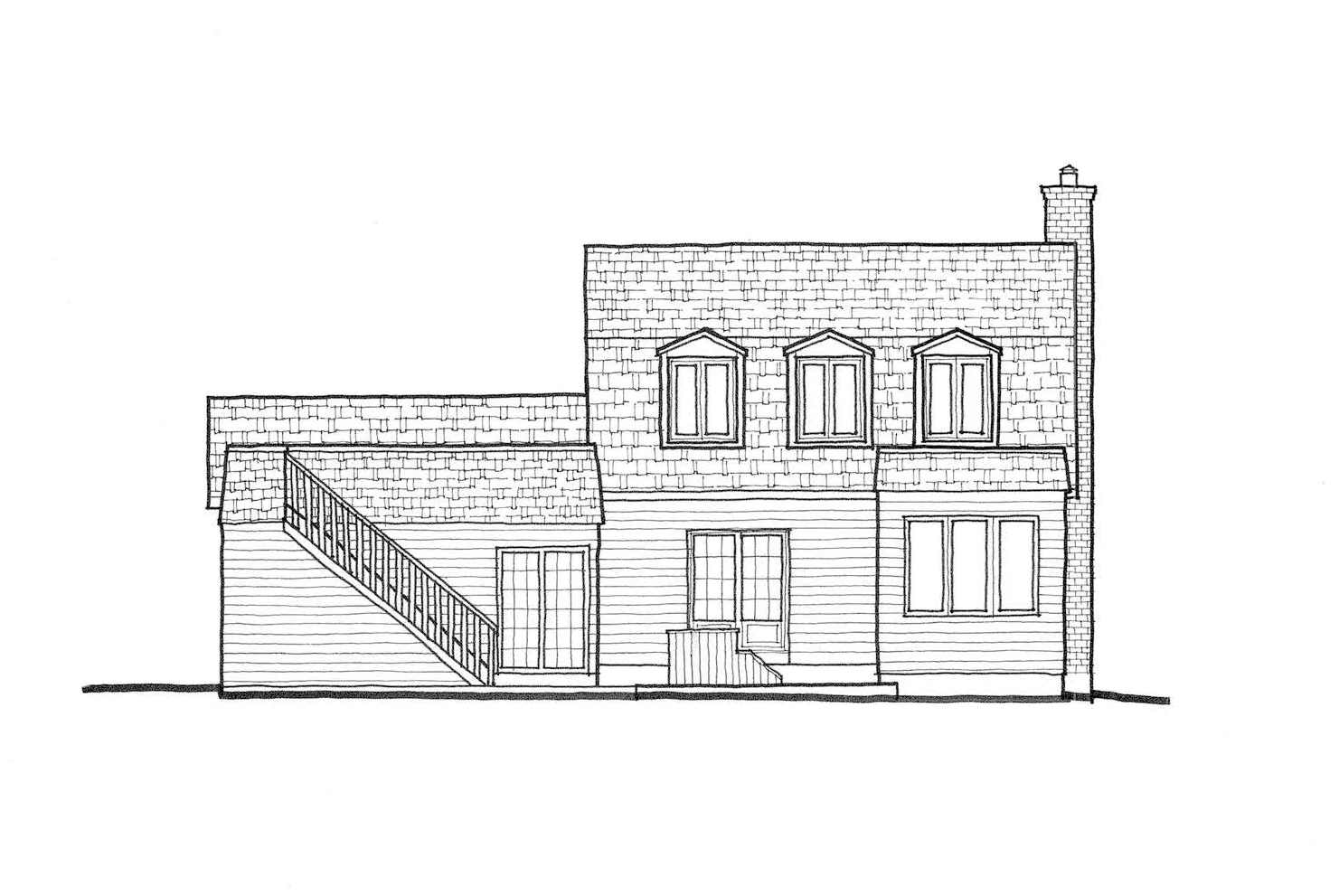 REAR ELEVATION - BEFORE ADDITION AND EXTERIOR RENOVATION