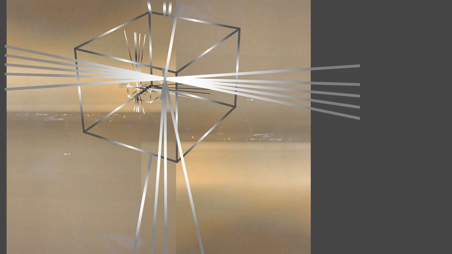 Second drawing used to isolate a moment from the video. Sparks of light captured within a referenced window frame. Gradation and position to indicate the passage of time.