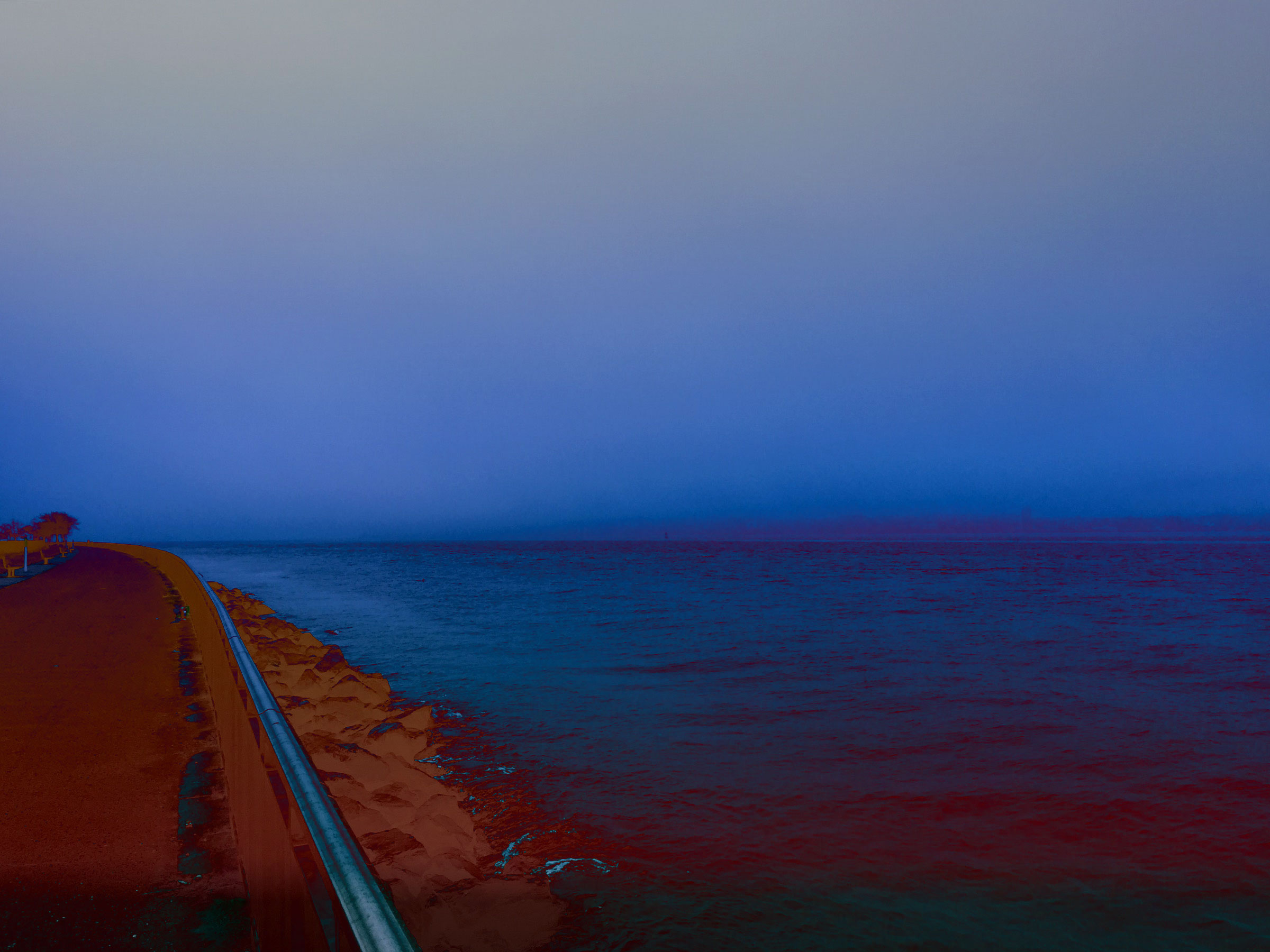 I used Photoshop to assign and highlight discrete sections of the aquascape that stood out to me. These include: the horizon, the rock edge, the fog, and the water. November 2017