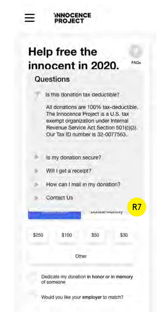 Figure 9b. Recommendation for the Innocence Donate page on a mobile browser