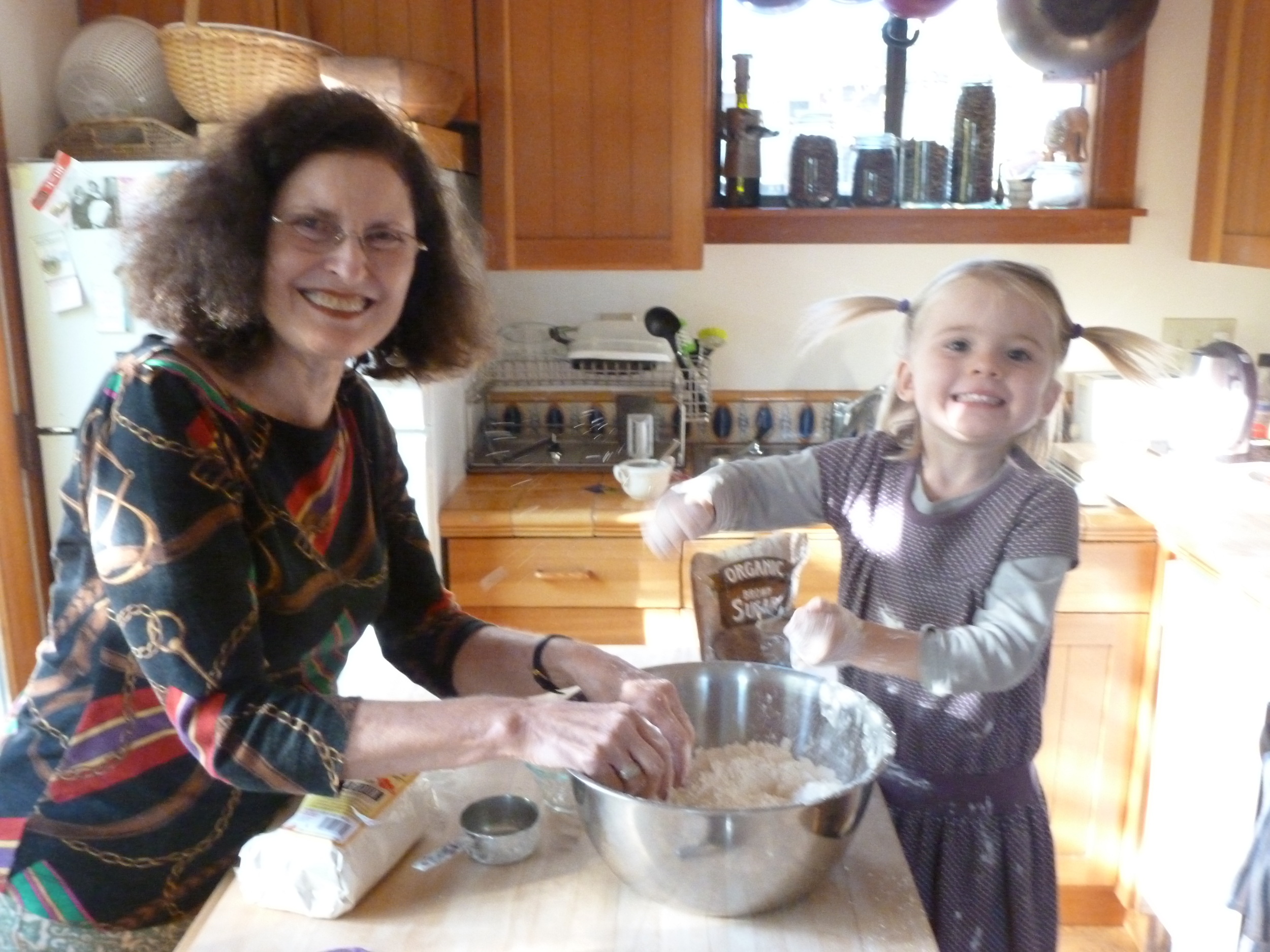 Madelaine (Abba Gabba) and Aviva, mixing the dough!