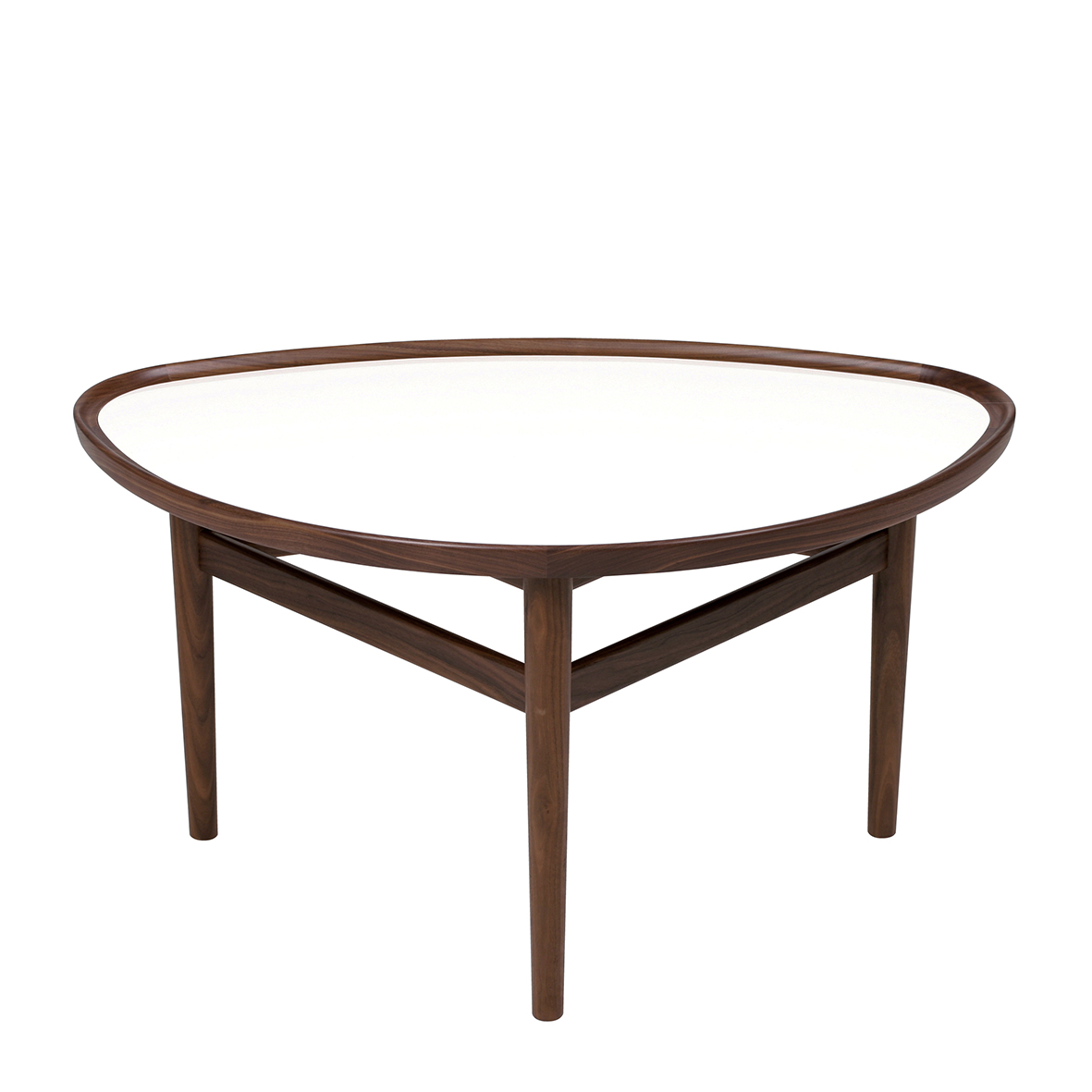 Model 48 - Öjebord (Eyetable) Finn Juhl Soffbord. Bordet går att få antingen i teak eller valnöt med bordsskiva i högglans laminat (vit eller svart). B:56, L:90, H:50. Lagerstatus: I lager.
