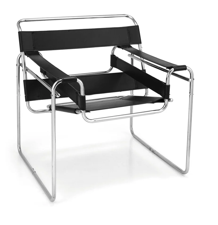 Wassily Marcel Breuer Svart läder och krom, B79, H72 Lagerstatus: I lager.