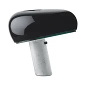 Snoopy Bodslampa Flos Achille Castiglione design från 1967 B:39 cm H:37 cm Vit marmor, svart metall Lagerstatus: I lager