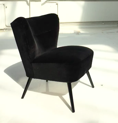Vintage Fåtölj Klädsel svart sammet H 71 cm H 41 cm D 88 Lagerstatus i lager