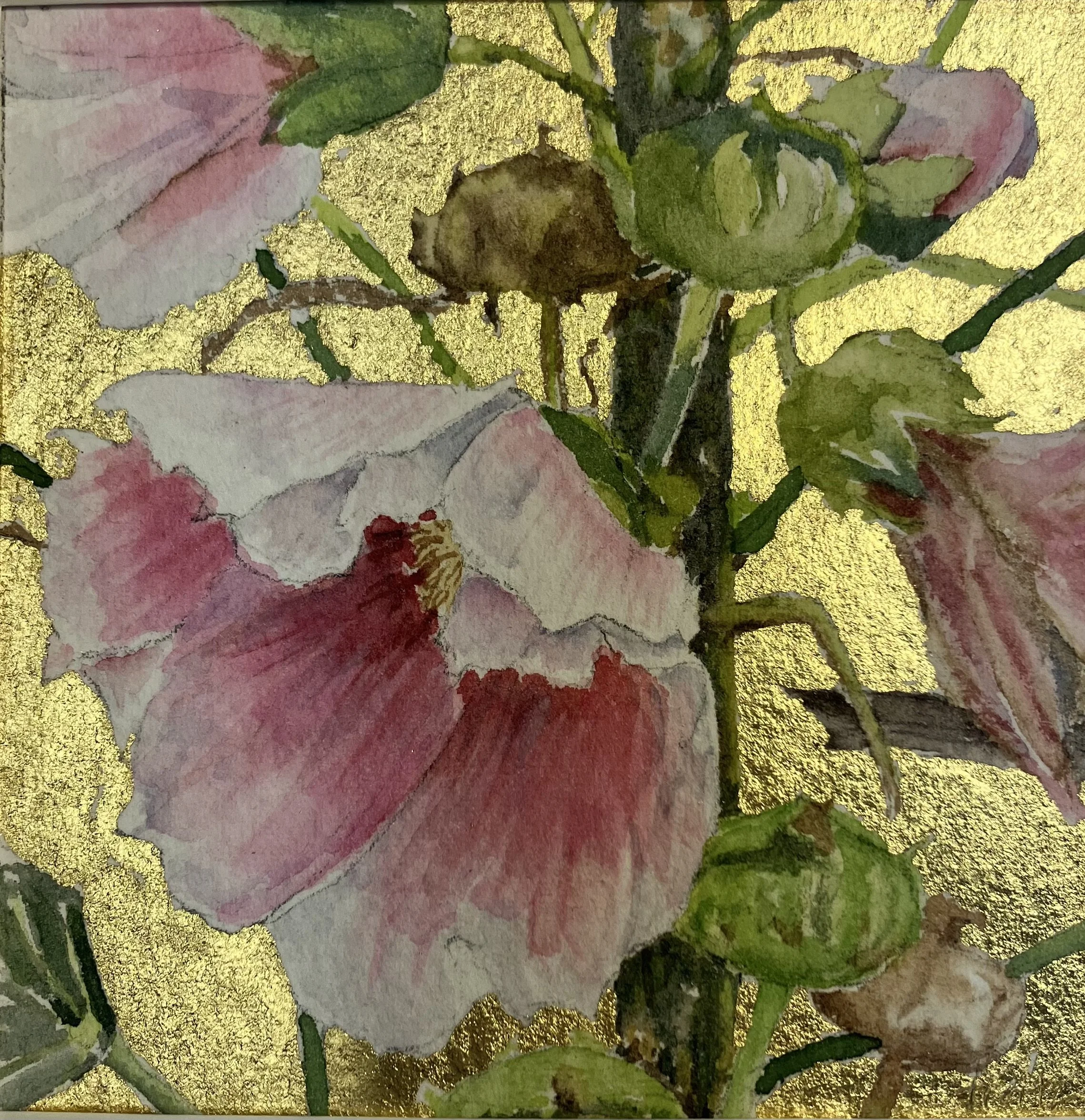 Hollyhock with Sparrow