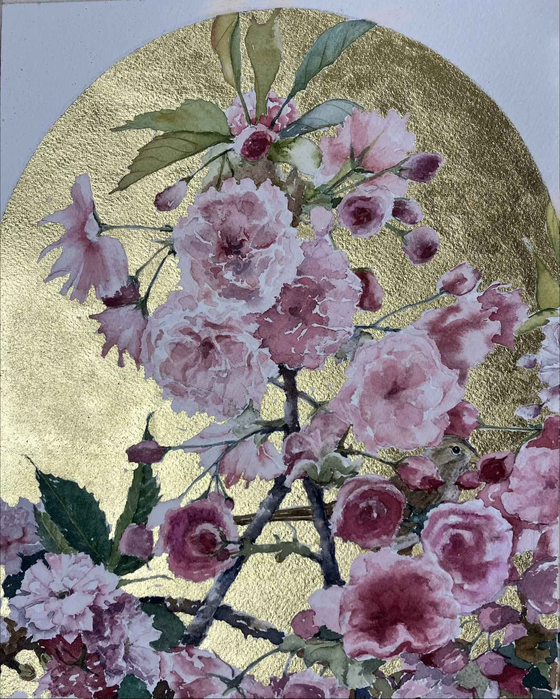 Cherry Tree Blossoms with Sparrow