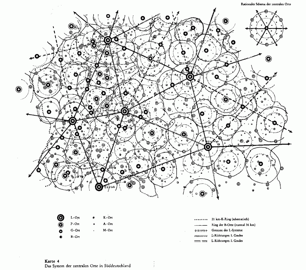Walter Christaller, Central Place Theory diagram