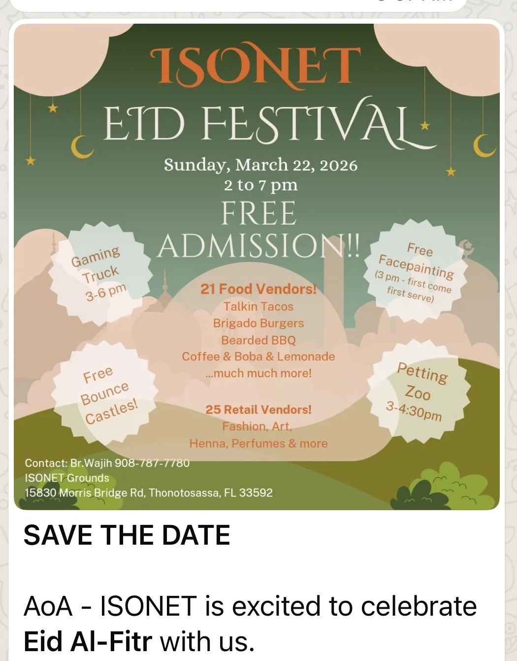Community Eid carnival . Contact: Wajih Arif Organizer email address: wajhoongra@gmail.com Organizer phone : (908) 787-7780