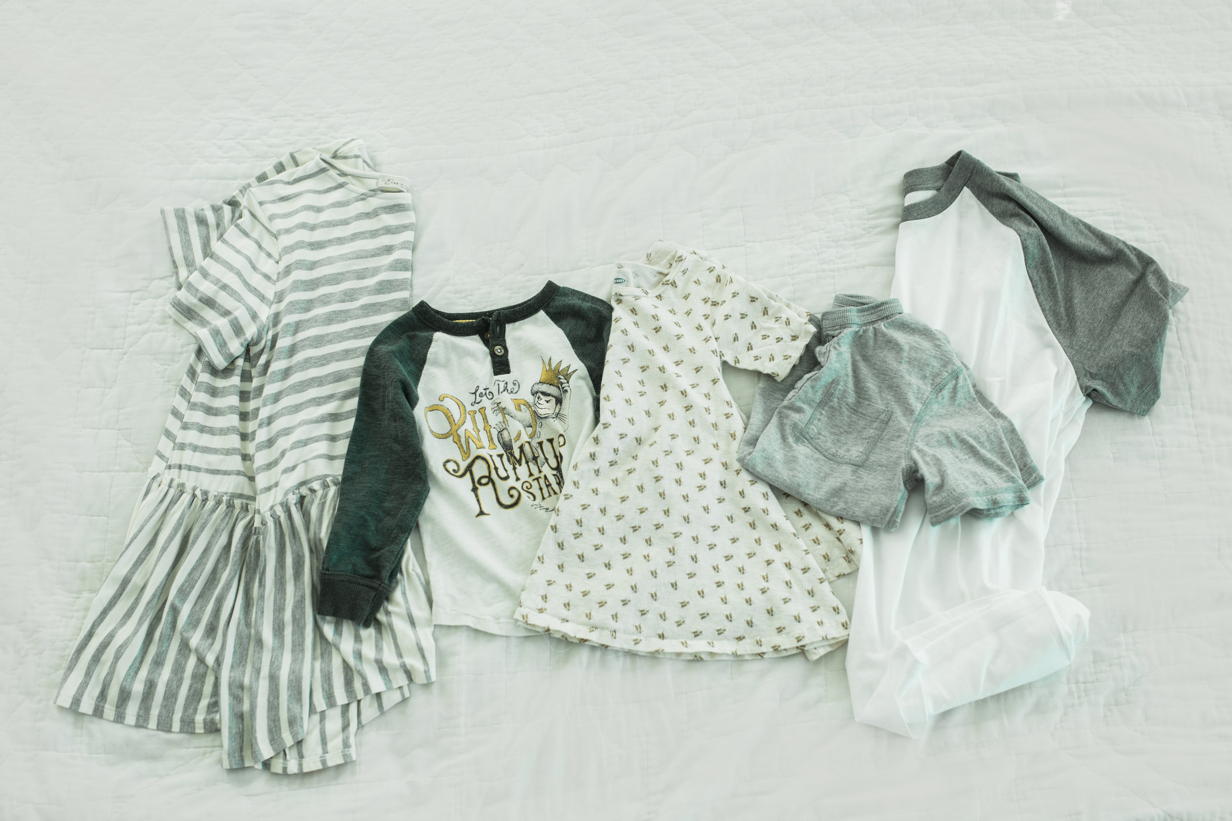 This may be my favorite look. Striped tee again, with same olive cargos I am trying to find! FUN graphic baseball tee for boy, paired denim. Bee dress for girl, grey henley with maroon denim for boy, grey baseball tee for dad with jeans.