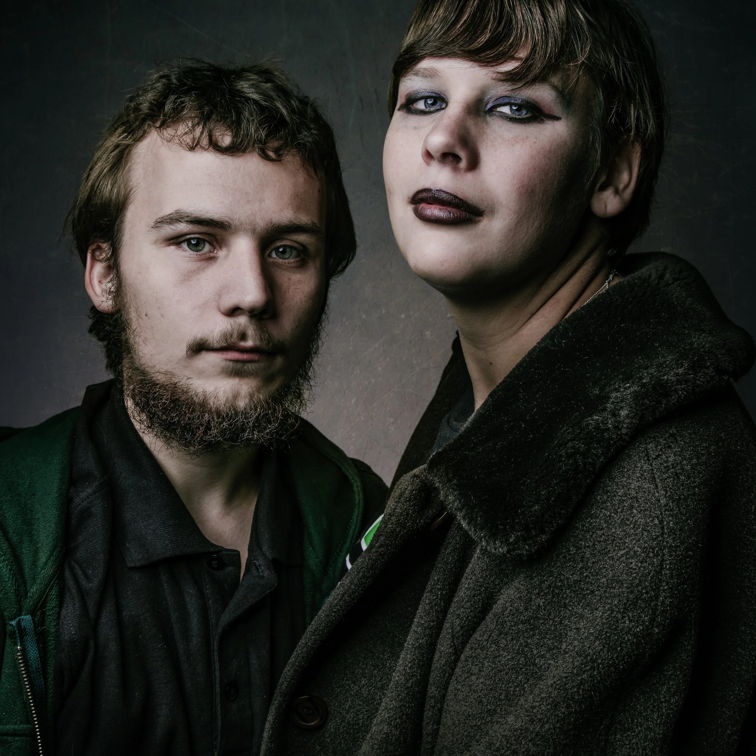 Megan with Eric as featured in the art exhibition, The Road I Call Home-Portraits and Stories of our Homeless Friends by RANDY BACON