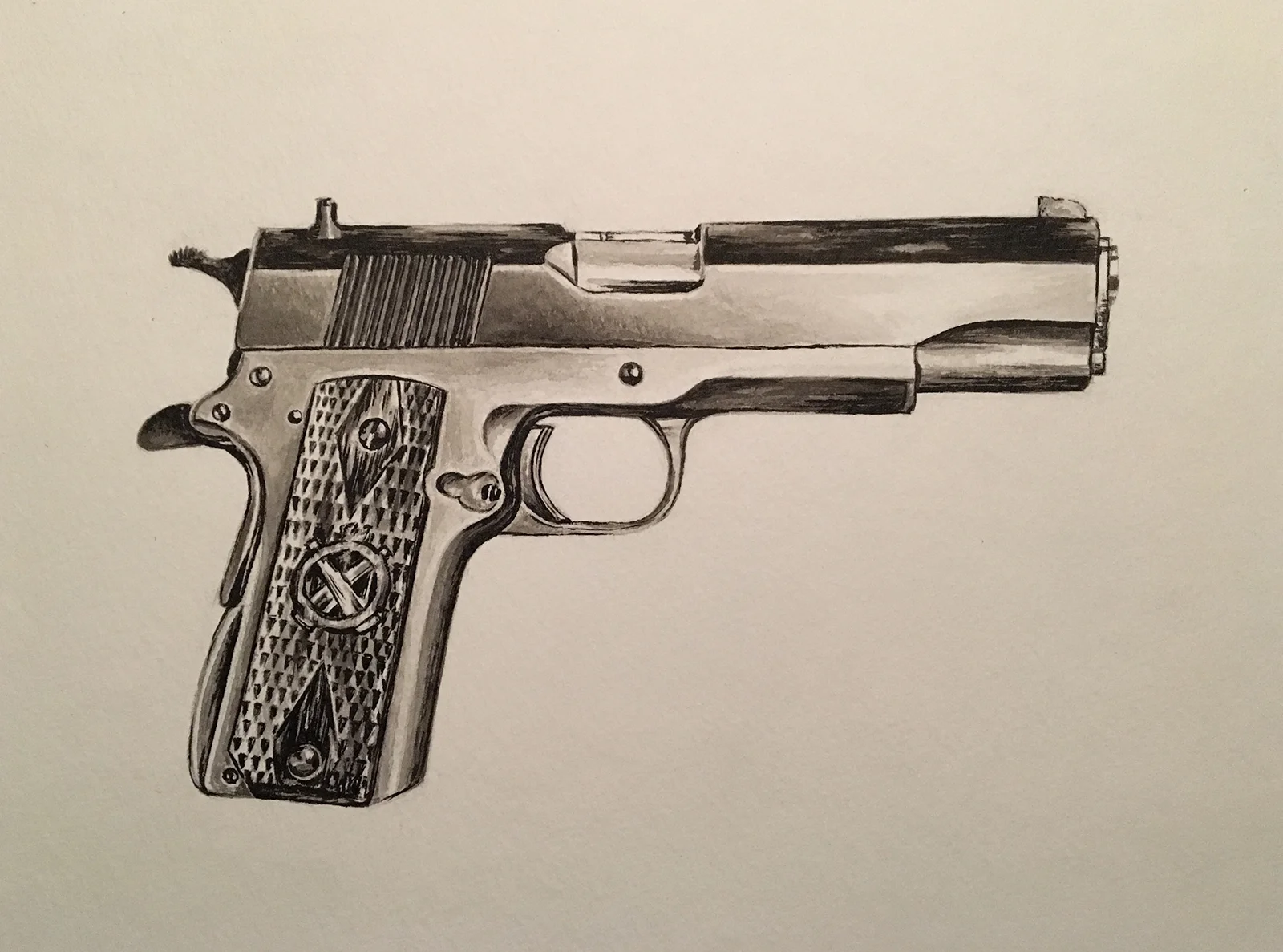 springfield 1911 ink wash painting by jordan fretz