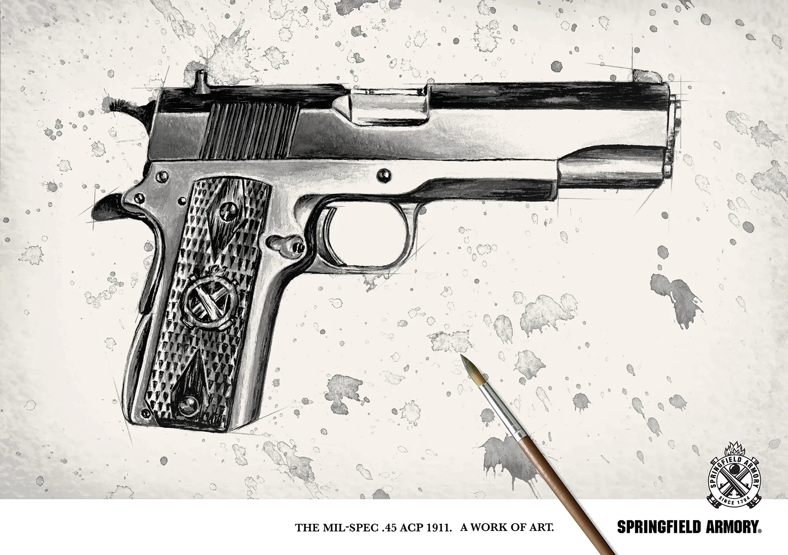 springfield 1911 ink wash painting and poster design by jordan fretz