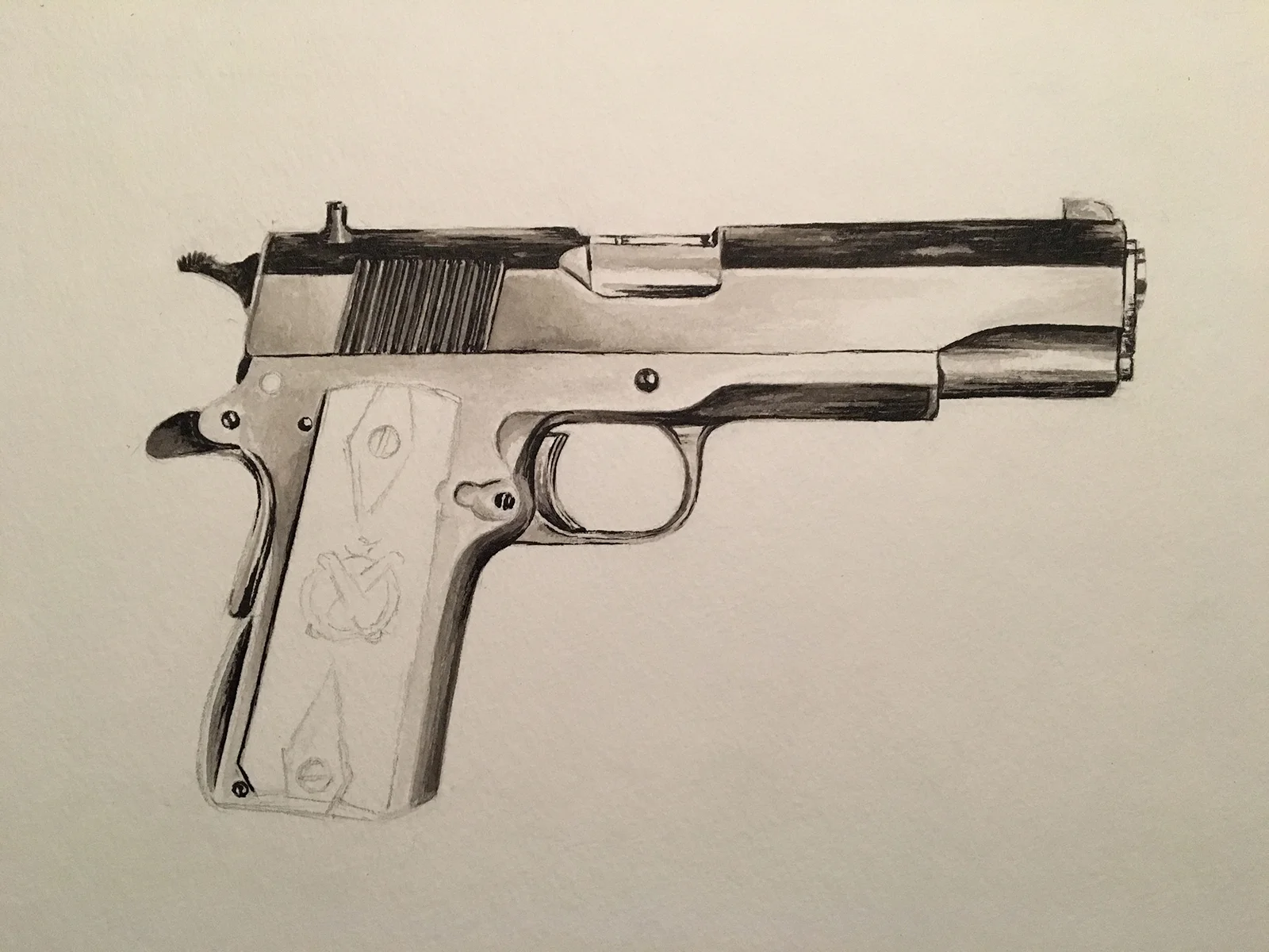 springfield 1911 ink wash painting process shot by jordan fretz