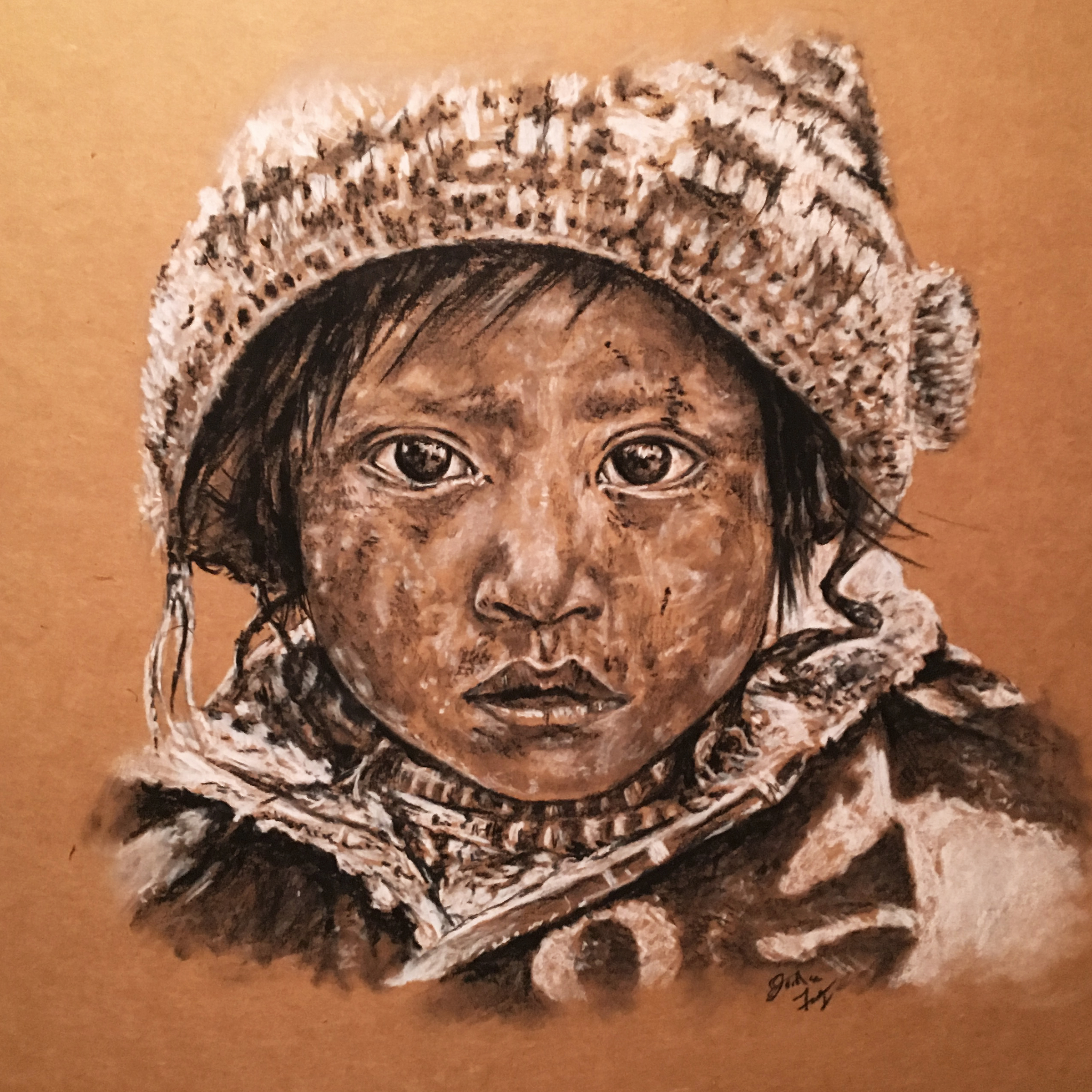 Cardboard Art, Charcoal Portrait Drawing