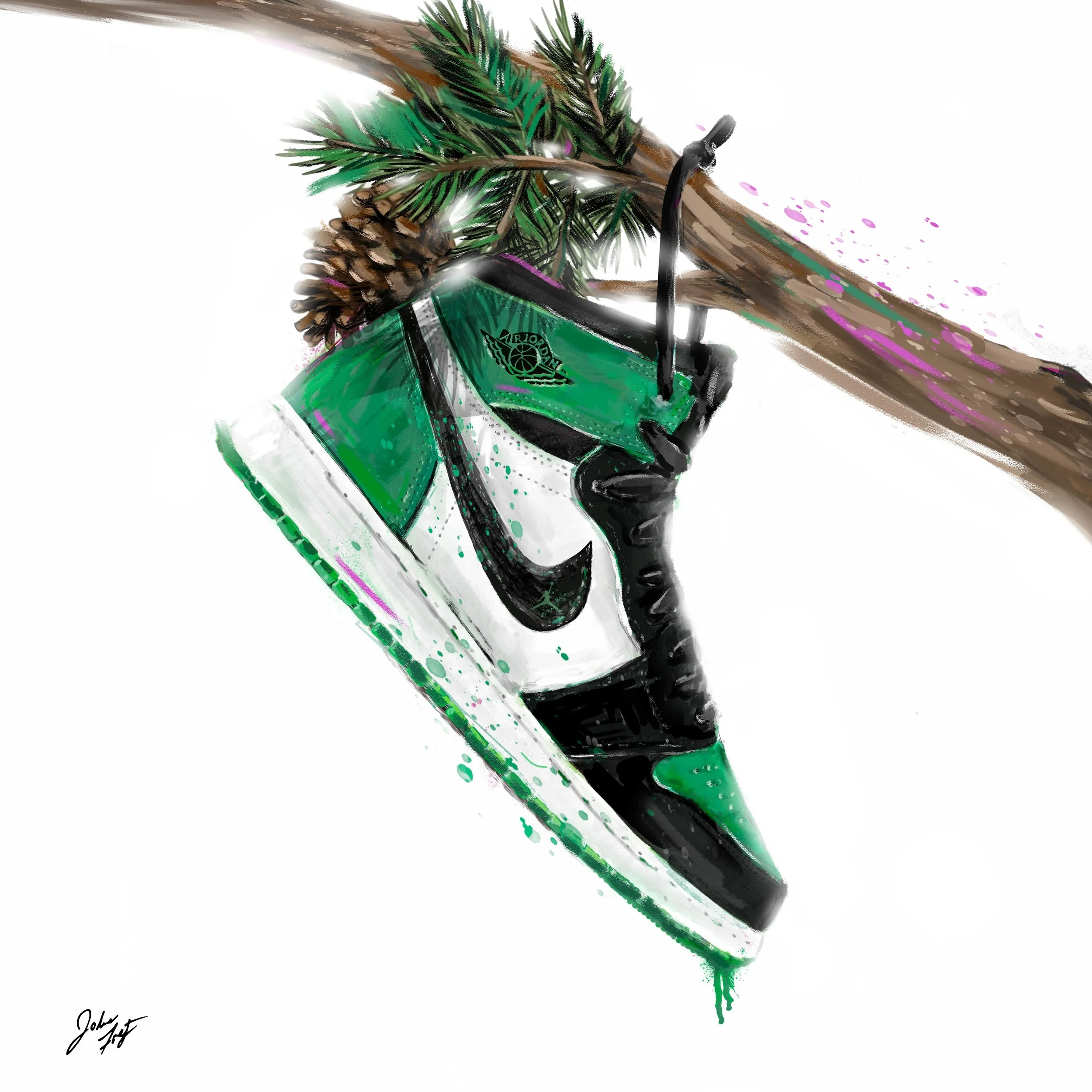 The Jordan 1 Pine Greens, Nature&rsquo;s drip

Playing with light poking through branches was pretty fun, shoutout to @procreate for being dope

Another for the sneaker series, gicl&eacute;e&rsquo;s available at a few sizes. Holler if you want a pric