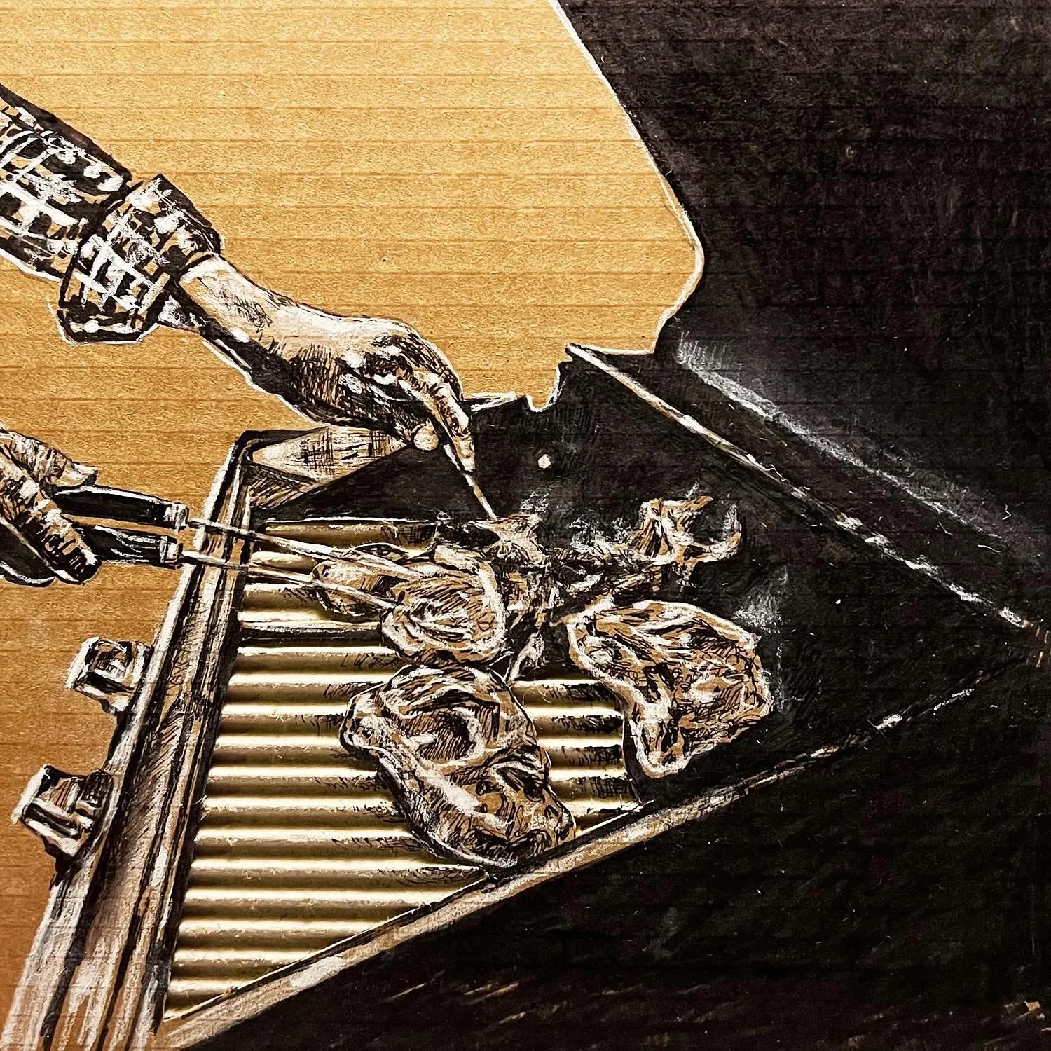 Cooking over corrugation, delicious 

#inktober #corrugatedartist #cardboardart