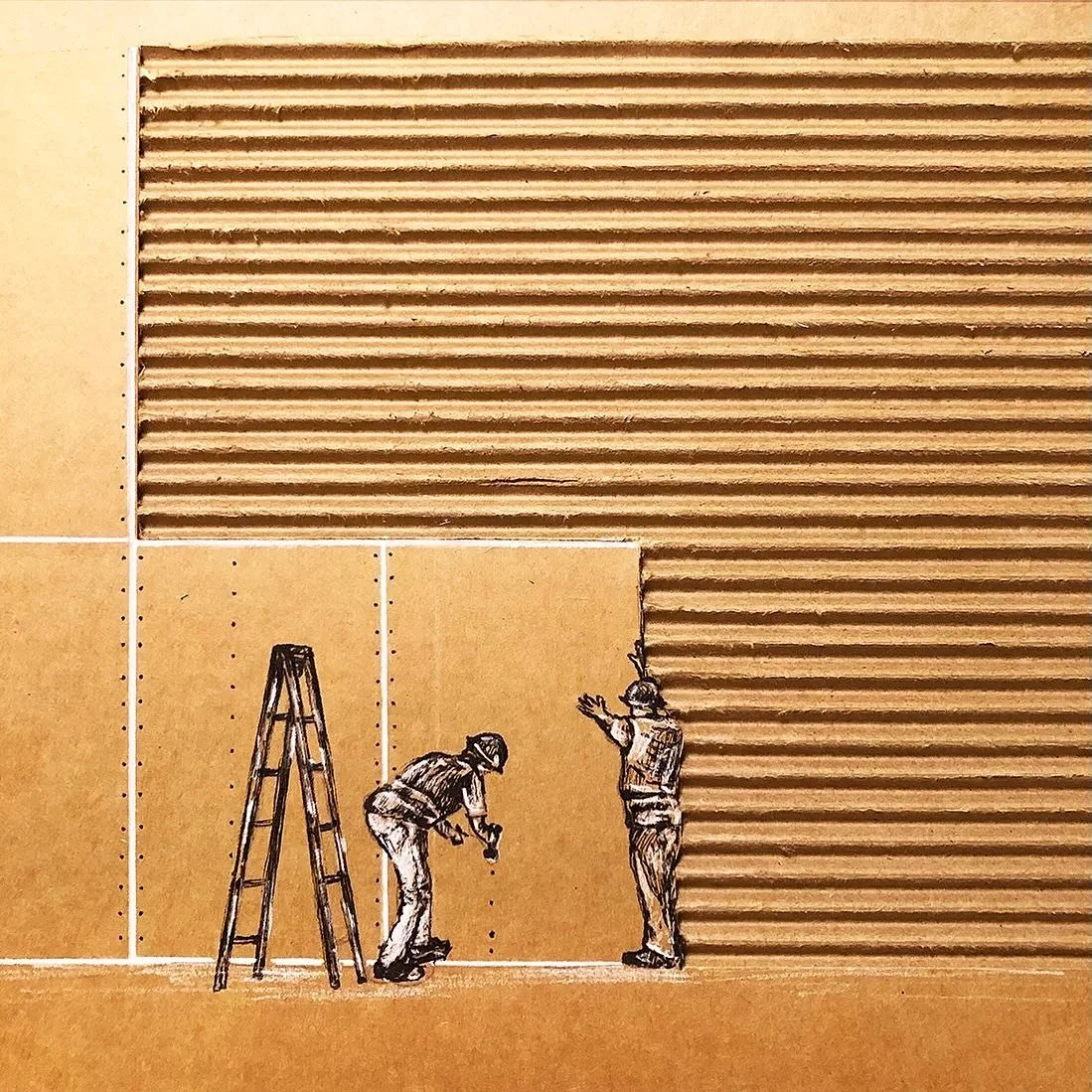 Don&rsquo;t worry, the taper will fix it.

#corrugatedartist #cardboardart #drywall #inktober #doodlesofinsta #interactiveart