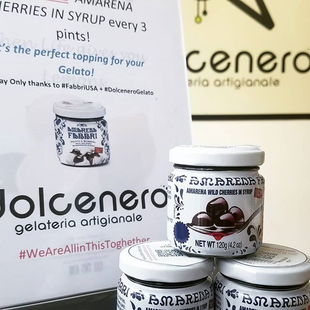 Get a #FREE Amarena Cherries every 3 pints! 
It's the perfect topping for your gelato!
Thanks to #fabbriusa and #DolceneroGelato #todayonly #weareallinthistogether