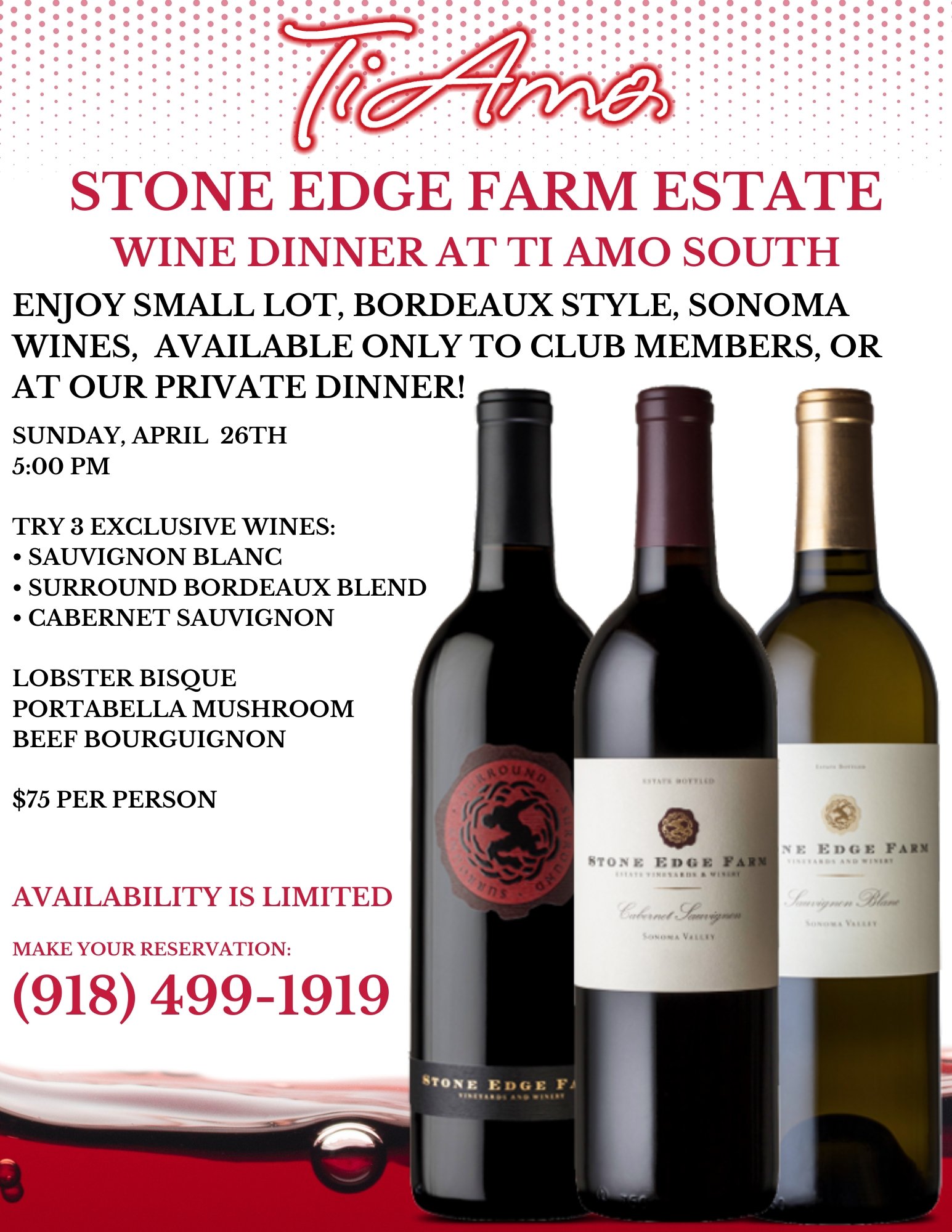Stone Edge Farm Wine Dinner at Ti Amo
