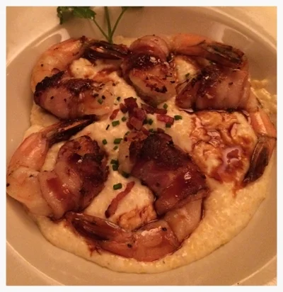 Bacon Wrapped Shrimp and Grits