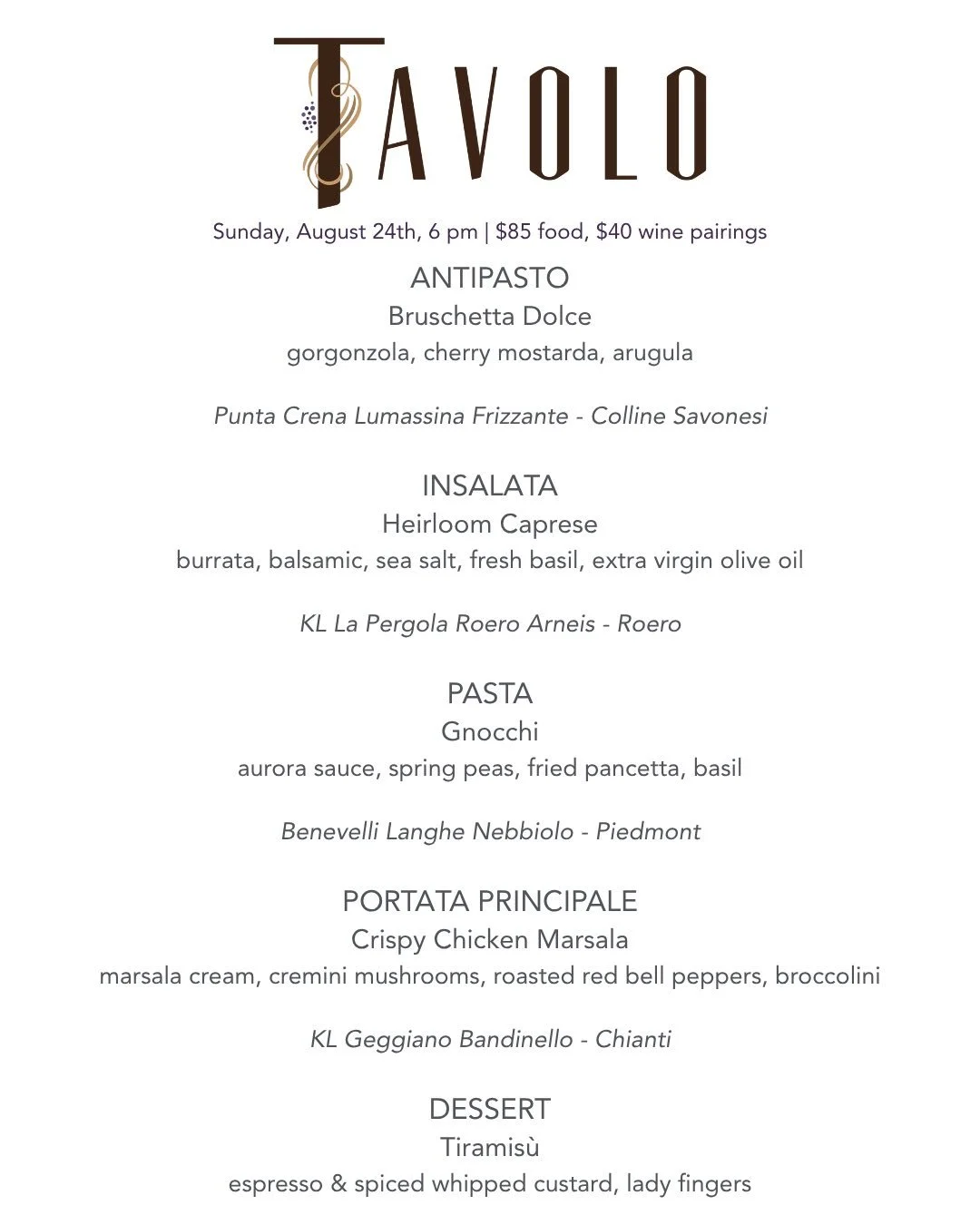Tavolo Wine Dinner at Juniper