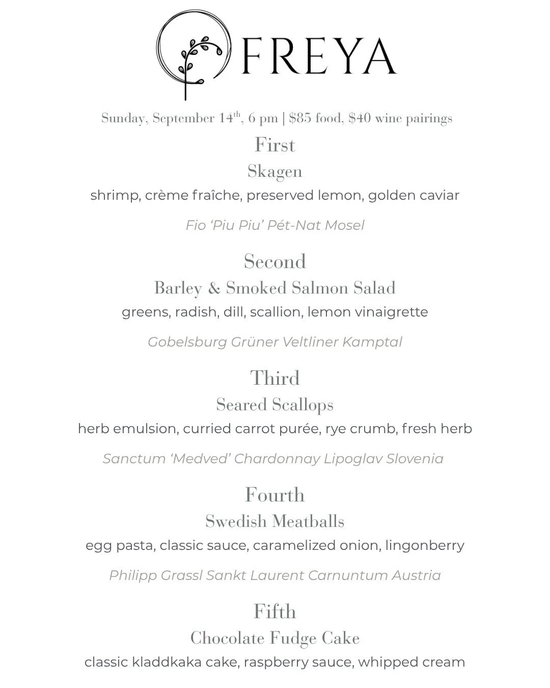 Freya Wine Dinner at Juniper