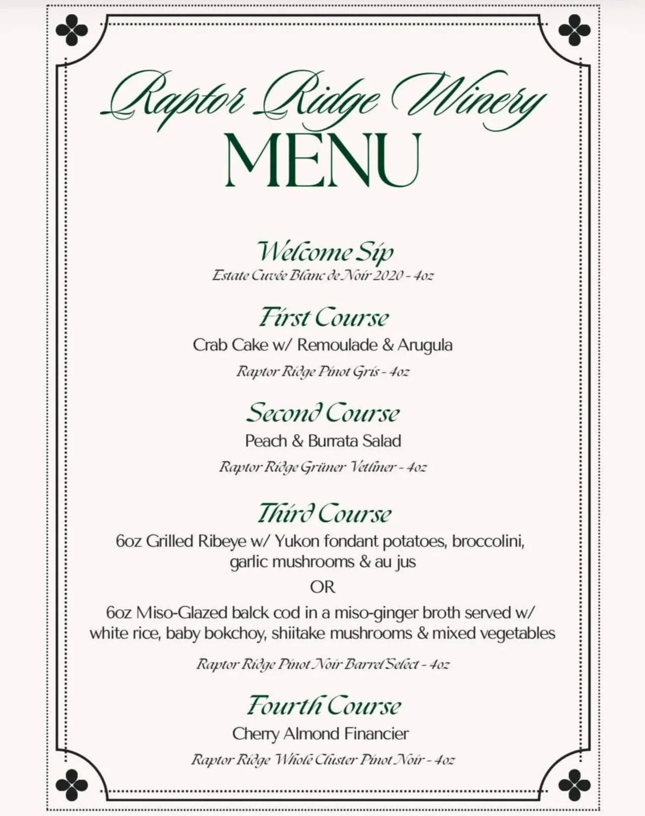 Raptor Ridge Wine Dinner at Doc's