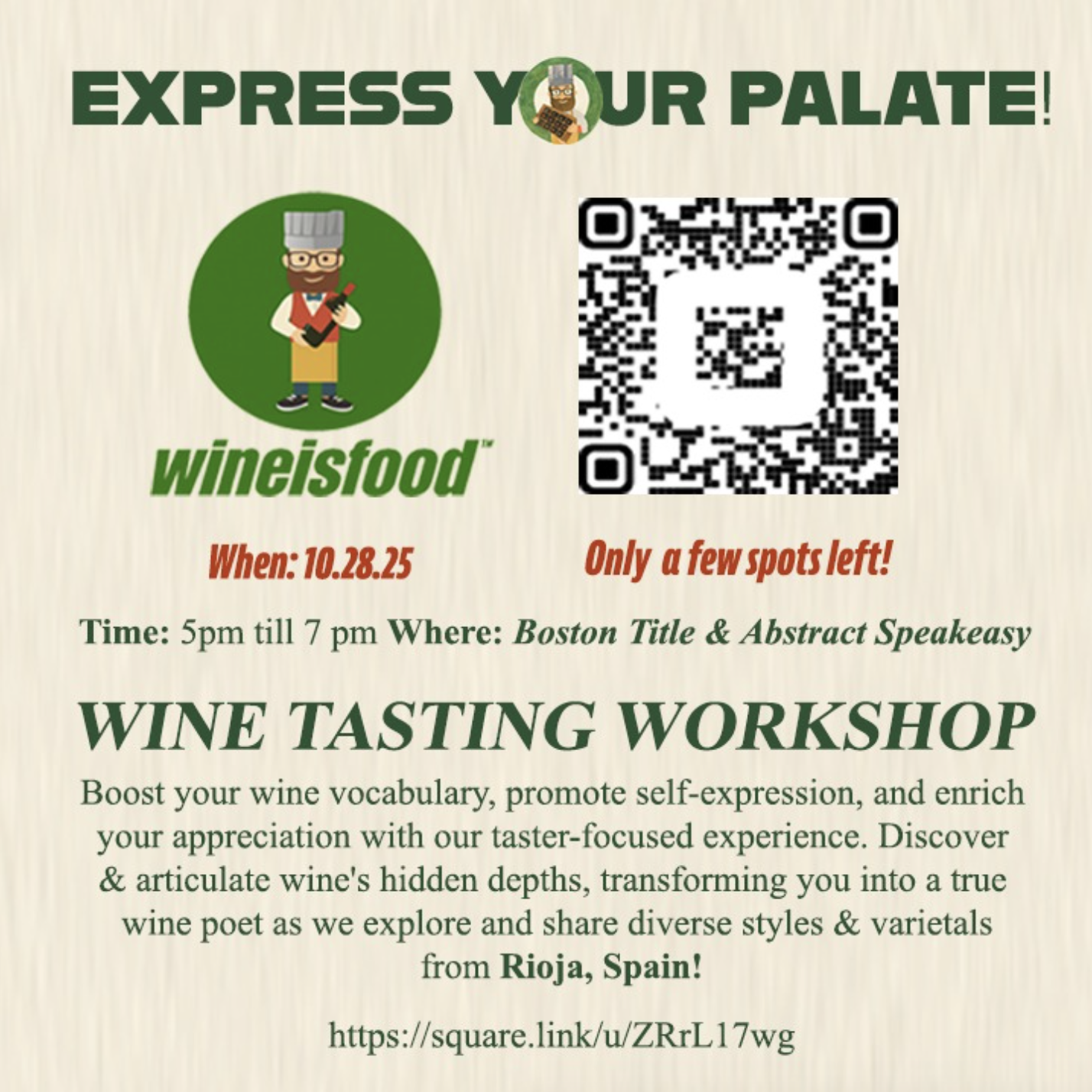 Express Your Palate Wine Tasting with Wine Is Food at Boston Title and Abstract